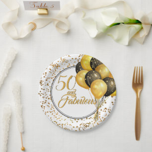 Elegantes Black Gold 50 und fabelhaftes Geburtstag Pappteller
