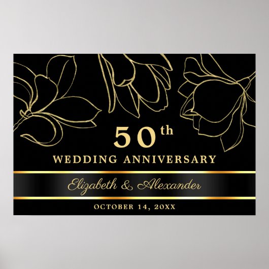 Elegantes Black Gold 50. Wedding Anniversary Poste Poster (Vorne)