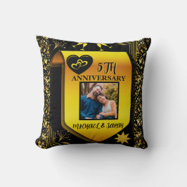 Elegantes Black & Gold 5. Hochzeitstipendium Kissen