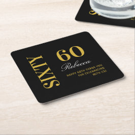 Elegantes Black & Gold 60. Geburtstags Cocktail Pa Rechteckiger Pappuntersetzer