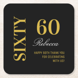 Elegantes Black & Gold 60. Geburtstags Cocktail Pa Rechteckiger Pappuntersetzer