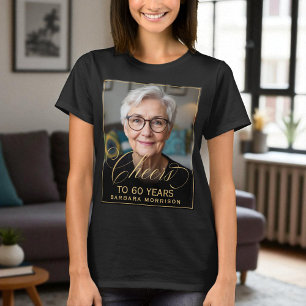 Elegantes Black & Gold 60. Geburtstagsparty Foto T-Shirt
