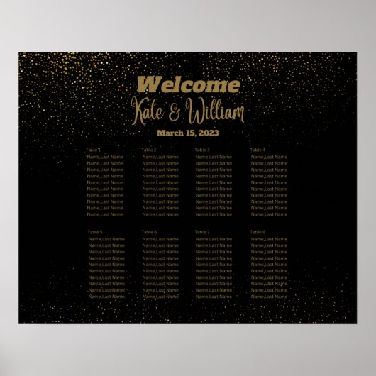 Elegantes Black & Gold 8 Tables Sitzdiagramm Poster (Vorne)