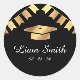 Elegantes Black, Gold Abschluss Round Stickers Set