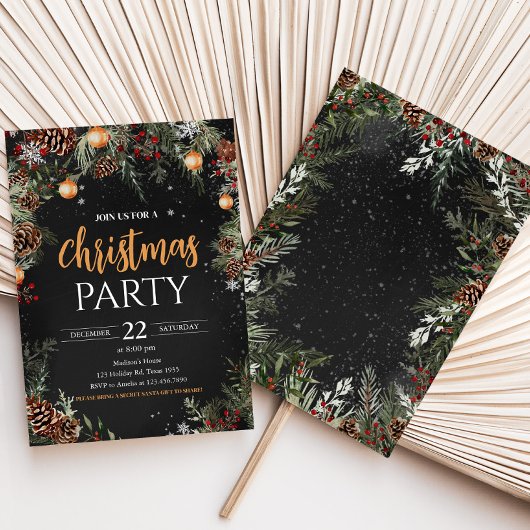 Elegantes Black Gold Adult Company Weihnachts-Part Einladung