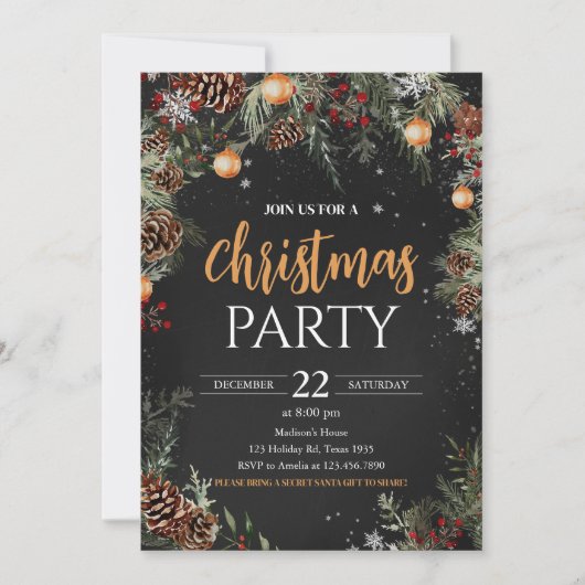 Elegantes Black Gold Adult Company Weihnachts-Part Einladung (Vorderseite)