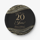 Elegantes Black Gold Agate 20-jähriges Party Pappteller (Vorderseite)