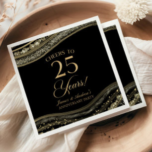 Elegantes Black Gold Agate 25-jähriges Party Serviette