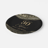 Elegantes Black Gold Agate 30. Geburtstag Party Pappteller (Schrägansicht)