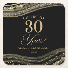 Elegantes Black Gold Agate 30. Geburtstag Party Rechteckiger Pappuntersetzer