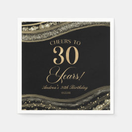 Elegantes Black Gold Agate 30. Geburtstag Party Serviette