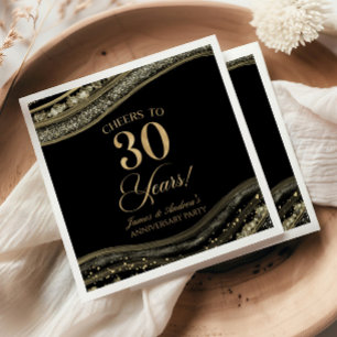 Elegantes Black Gold Agate 30-jähriges Party Serviette