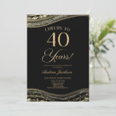 Elegantes Black Gold Agate 40. Geburtstag Party Einladung (Stehend Vorderseite)