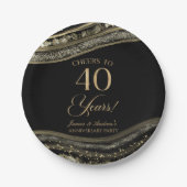 Elegantes Black Gold Agate 40-jähriges Party Pappteller (Vorderseite)