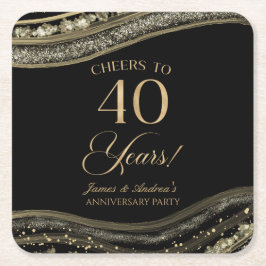 Elegantes Black Gold Agate 40-jähriges Party Rechteckiger Pappuntersetzer
