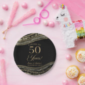 Elegantes Black Gold Agate 50-jähriges Party Pappteller (Party)