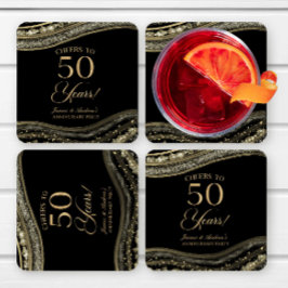 Elegantes Black Gold Agate 50-jähriges Party Rechteckiger Pappuntersetzer
