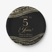 Elegantes Black Gold Agate 5-jähriges Party Pappteller (Vorderseite)