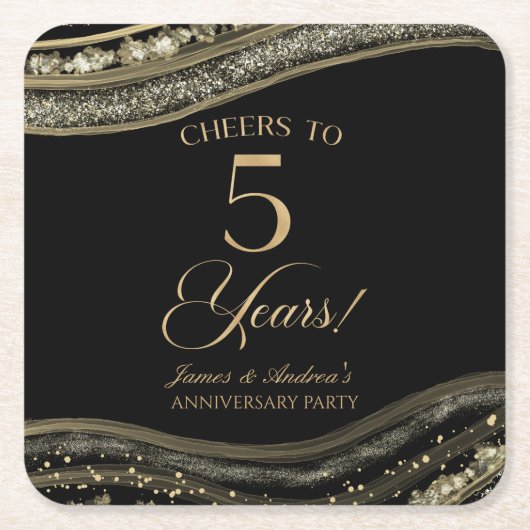 Elegantes Black Gold Agate 5-jähriges Party Rechteckiger Pappuntersetzer (Vorderseite)