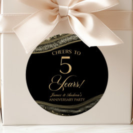 Elegantes Black Gold Agate 5-jähriges Party Runder Aufkleber