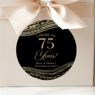 Elegantes Black Gold Agate 75-jähriges Party Runder Aufkleber