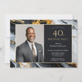Elegantes Black Gold Agate Foto 40. Geburtstag Einladung (Vorderseite)