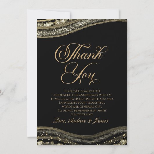 Elegantes Black Gold Agate Jubiläum Party Dankeskarte (Vorderseite)