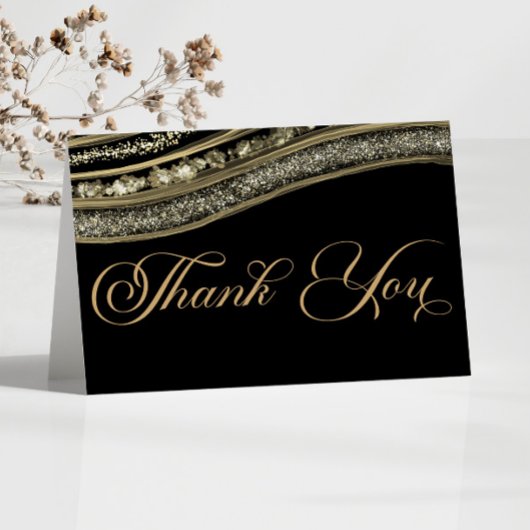 Elegantes Black Gold Agate Jubiläum Party Dankeskarte