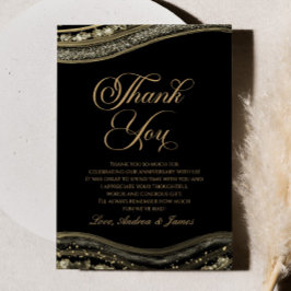 Elegantes Black Gold Agate Jubiläum Party Dankeskarte