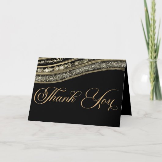 Elegantes Black Gold Agate Jubiläum Party Dankeskarte (Vorderseite)
