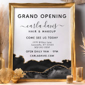 Elegantes Black & Gold Agate Salon Grand Opening Flyer