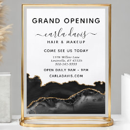Elegantes Black & Gold Agate Salon Grand Opening Flyer