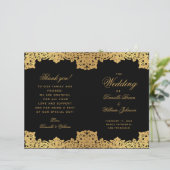 Elegantes Black Gold Antique Folded Wedding Progra (Stehend Vorderseite)
