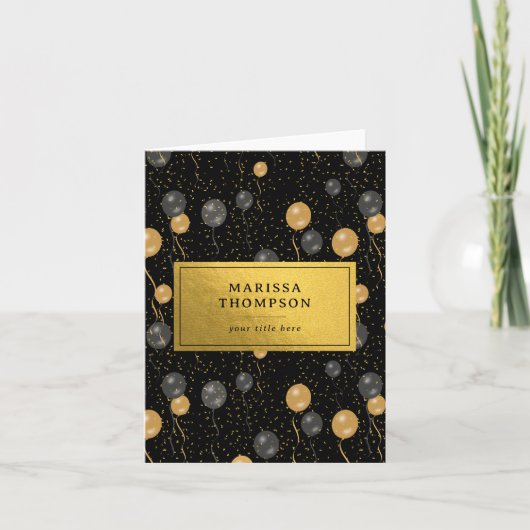 Elegantes Black & Gold Balloons Party Karte (Vorderseite)