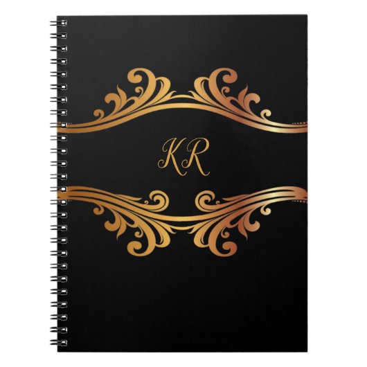Elegantes Black Gold Banner Design Mit Monogramm Notizblock (Vorderseite)