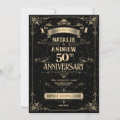 Elegantes Black & Gold Barock 50 Jahre alt Einladung (Vorderseite)