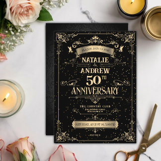 Elegantes Black & Gold Barock 50 Jahre alt Einladung