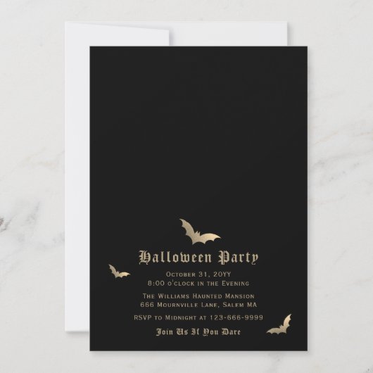 Elegantes Black Gold Bat Halloween-Party Einladung (Vorderseite)