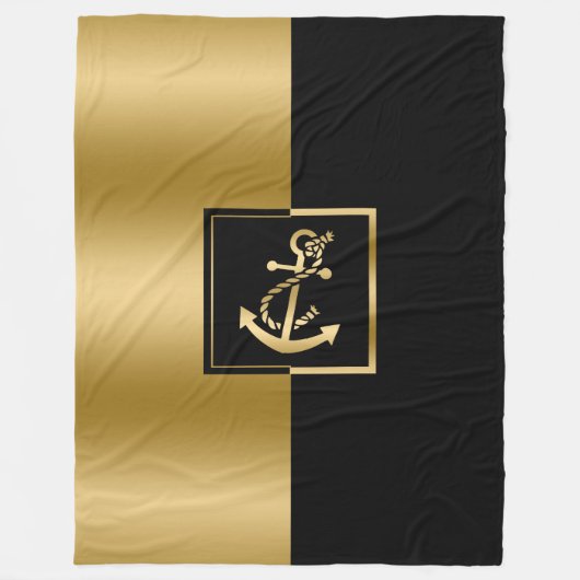 Elegantes Black & Gold Boat Anker Modernes Design Fleecedecke (Vorderseite)