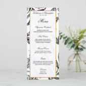 Elegantes Black Gold Botanical Wedding Menü Programm (Stehend Vorderseite)