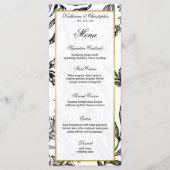Elegantes Black Gold Botanical Wedding Menü Programm (Vorderseite)