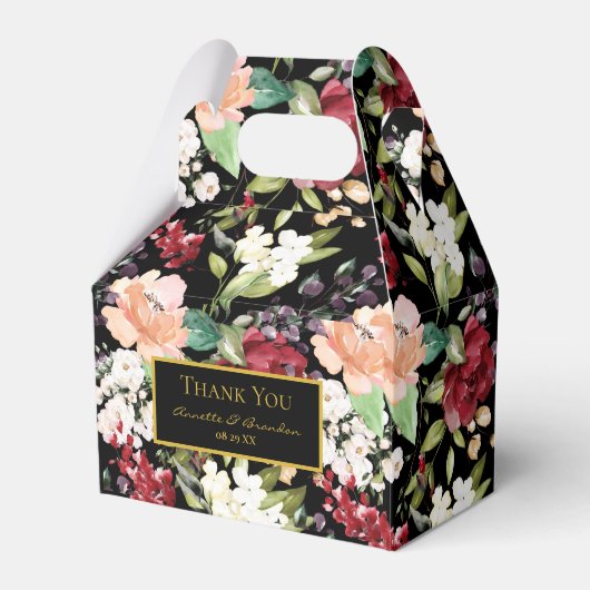 Elegantes Black Gold Burgundy Blush Floral Muster Geschenkschachtel (Vorderseite)