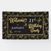 Elegantes Black Gold Butterflies 21. Geburtstag Pa Banner (Horizontal)