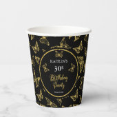 Elegantes Black Gold Butterflies 30. Geburtstag Pa Pappbecher (Rückseite)