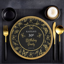 Elegantes Black Gold Butterflies 30. Geburtstag Pa