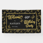 Elegantes Black Gold Butterflies 40. Geburtstag Pa Banner (Horizontal)