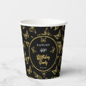 Elegantes Black Gold Butterflies 40. Geburtstag Pa Pappbecher (Rückseite)