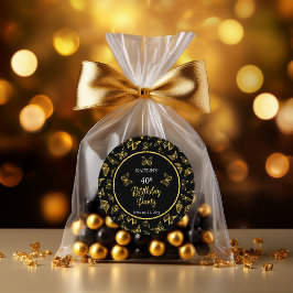 Elegantes Black Gold Butterflies 40. Geburtstag Pa Runder Aufkleber