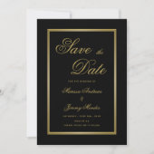 Elegantes Black Gold Calligraphy Foto Save the Dat Einladung (Vorderseite)
