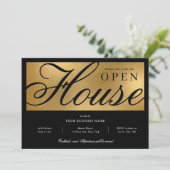 Elegantes Black & Gold Corporate Office Open House Einladung (Stehend Vorderseite)